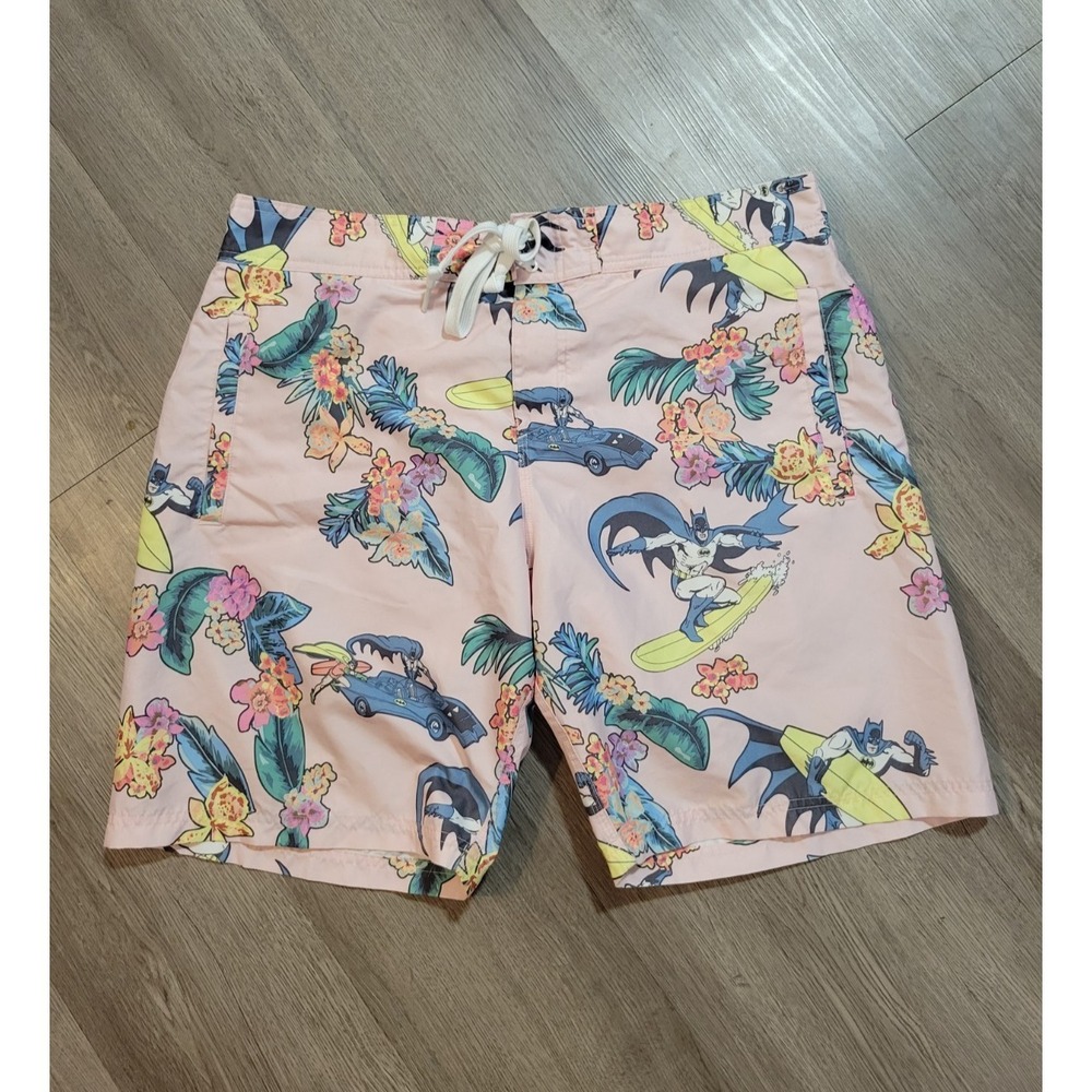 Batman Surf Swim Trunks Mens L Pink Tropical DC Comics Board Shorts